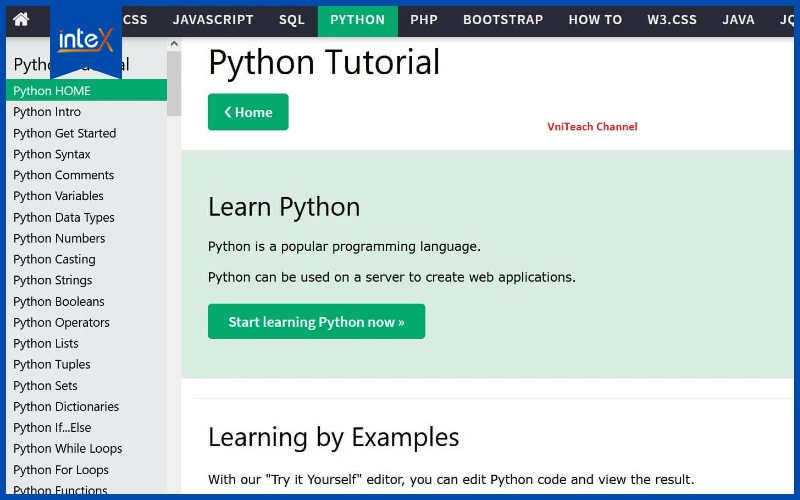 Giao diện nền tảng W3schools học lập trình Python online