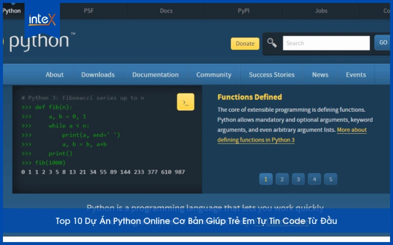 Giao diện dự án Python online cơ bản giúp trẻ em tự tin code từ đầu