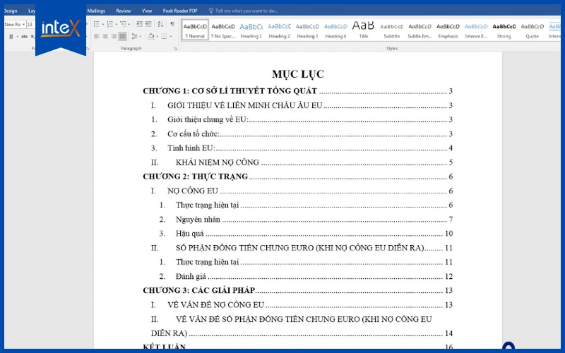 Cấu trúc heading bài tiểu luận