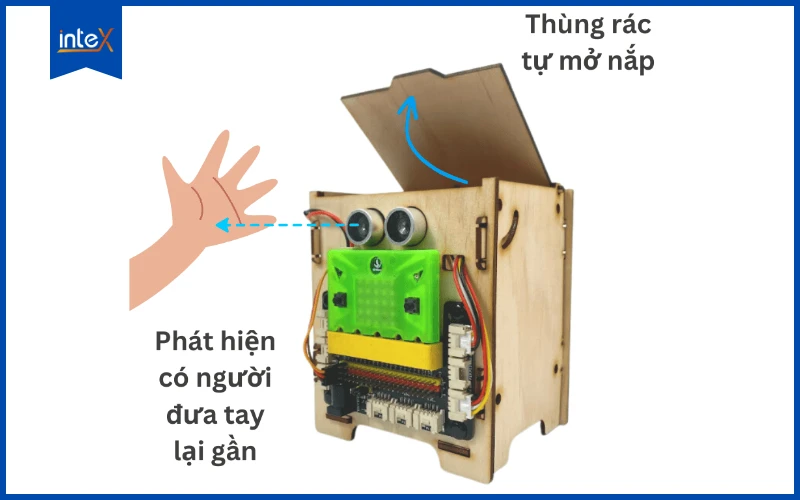 Mô hình thùng rác thông minh cảm biến mở lắp